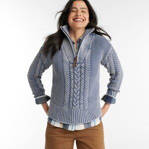 L.L. Bean Women's Signature Cotton Fisherman Sweater, Quarter-Zip Washed